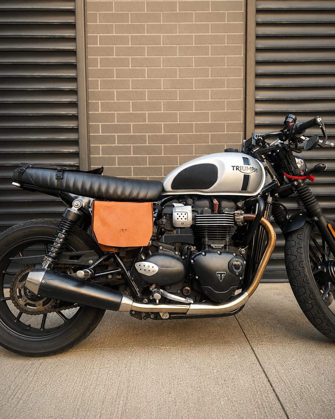 SidePack mounted to the side of a motorcycle